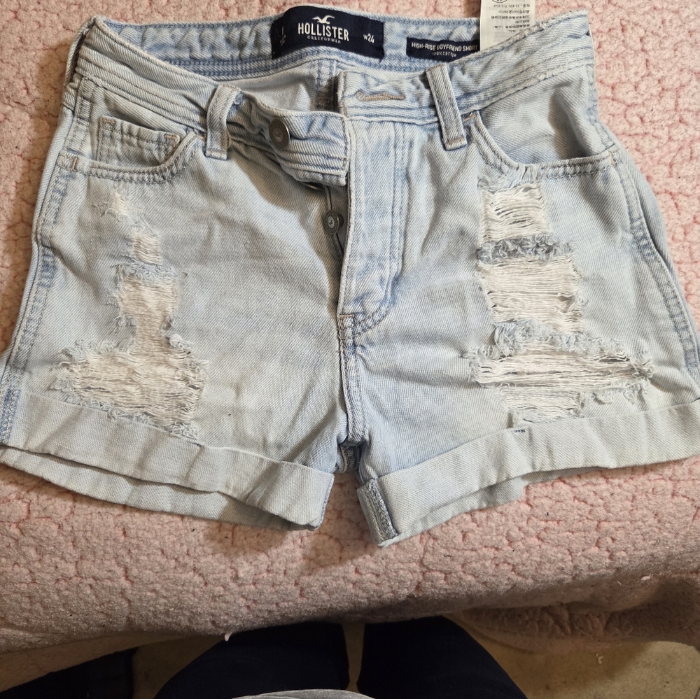 Hollister Light Wash Distressed Denim Shorts - Light Blue Size 0